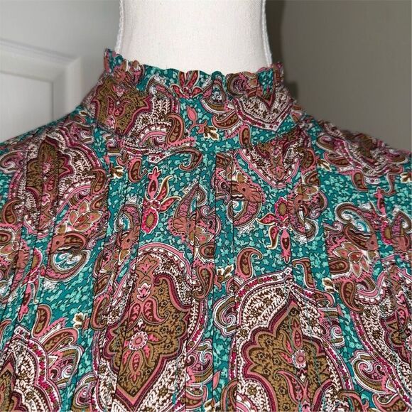 Joie Paisley Print Blouse Women's M Multicolor Mock Neck Long Sleeve - Picture 4 of 13
